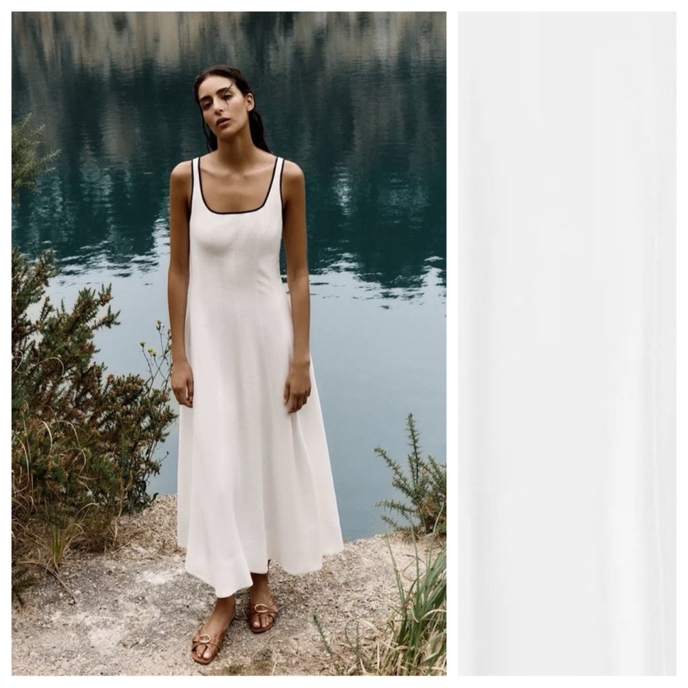 Zara Cream Midi Dress with Black Trim